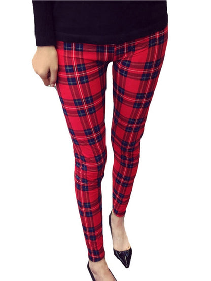 Vintage elastische legging met patroonprint - Plaid