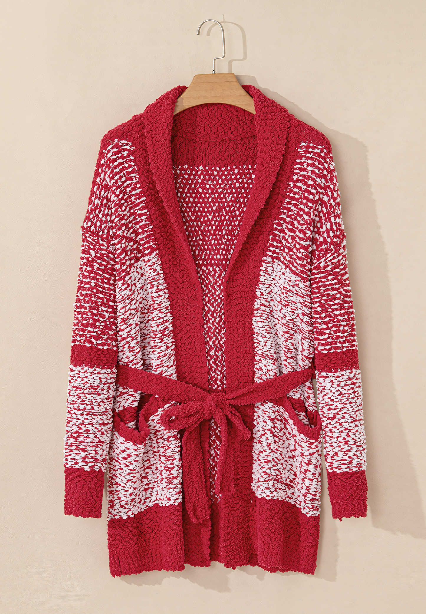 Contrast Trim Open Front Longline Knitted Cardigan