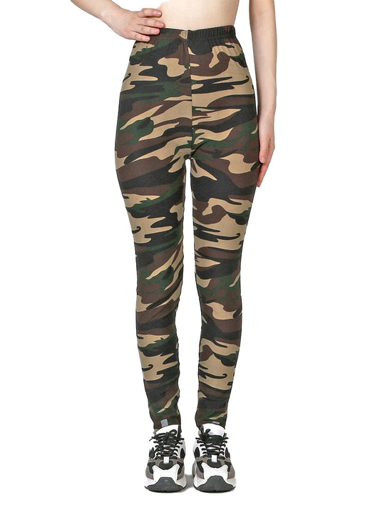 Patterned Print Vintage Elastic Leggins - Army