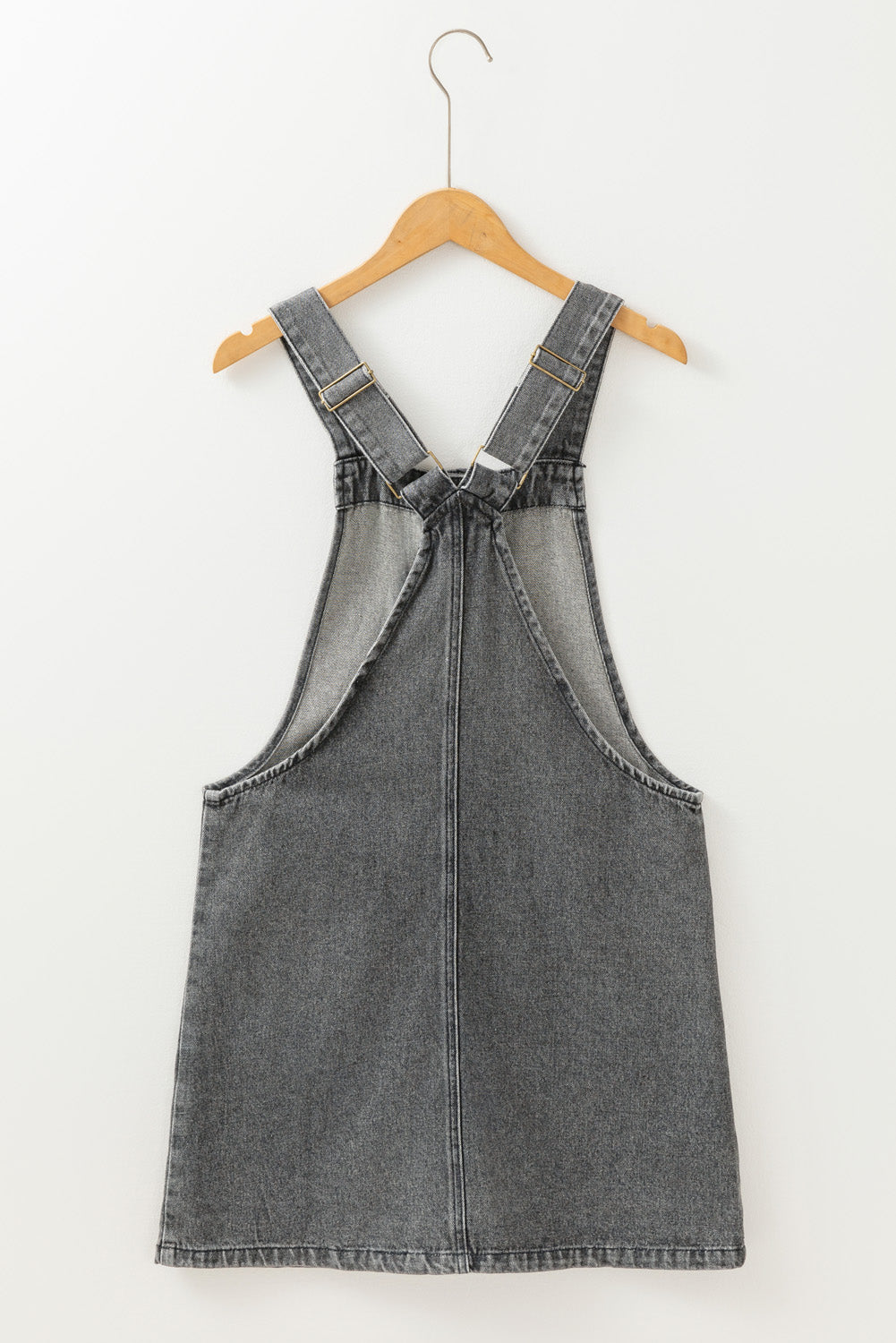 Wide Strap Button Front Pocketed Denim Short Dress