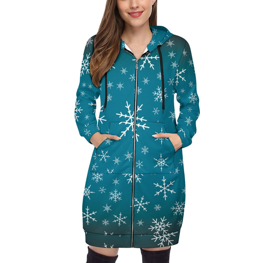 Women's Warm Snow long Hoodie - Medium Teal