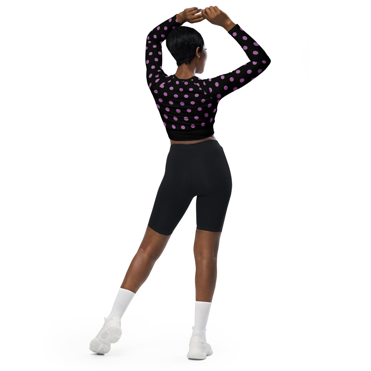 Dots Long Sleeve Black Crop Top