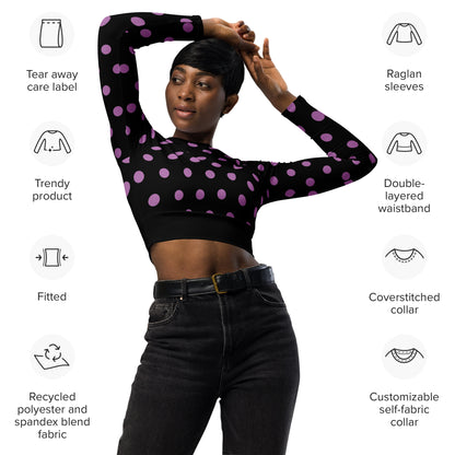 Dots Long Sleeve Black Crop Top