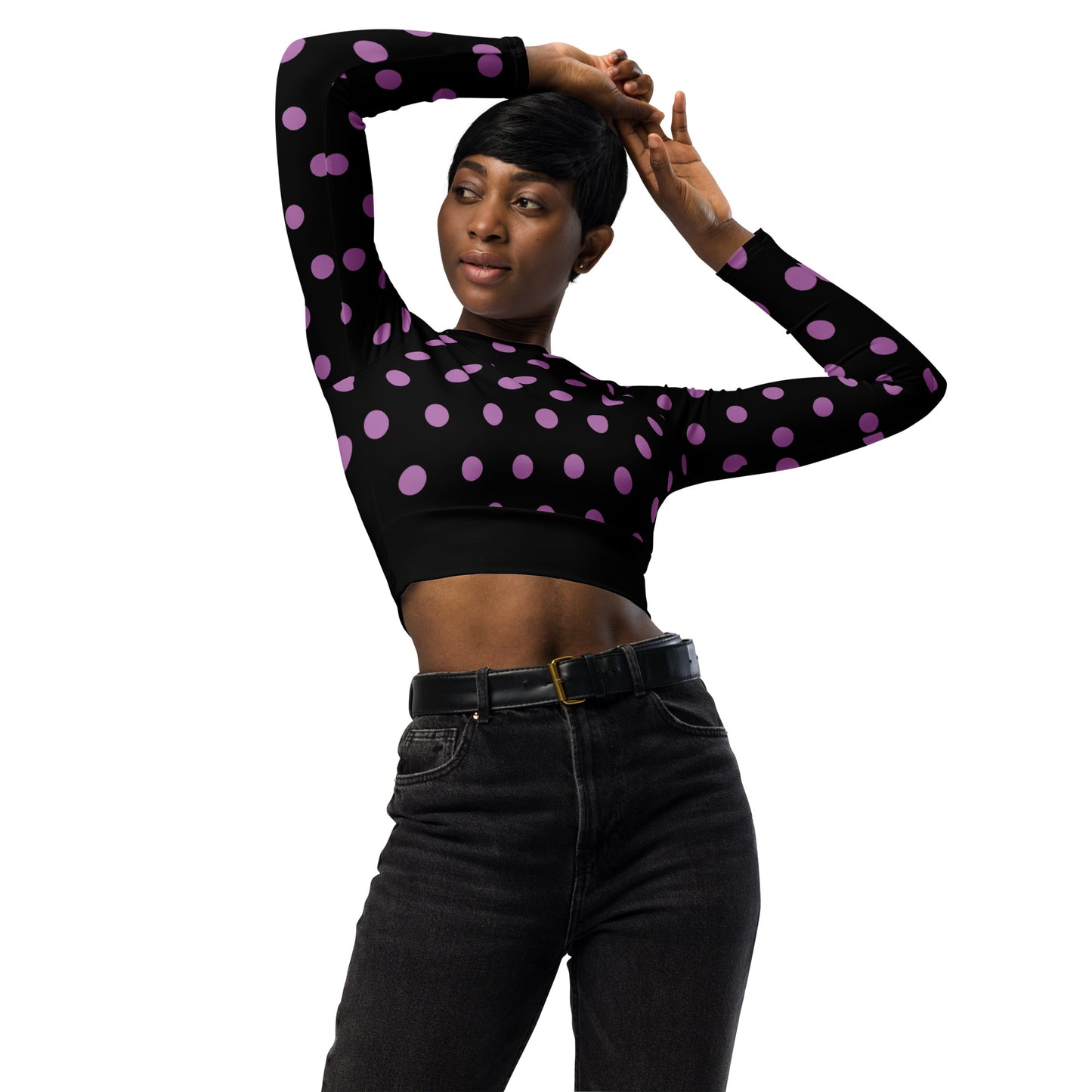 Dots Long Sleeve Black Crop Top