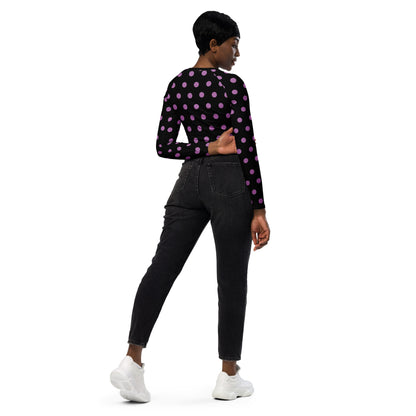 Dots Long Sleeve Black Crop Top