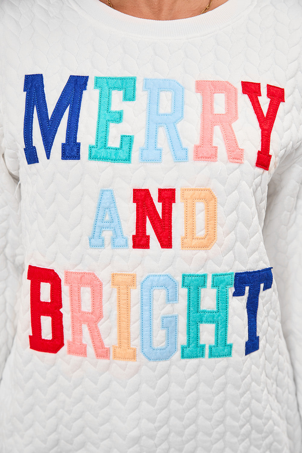 White Merry and Bright Quilted Sweatshirt