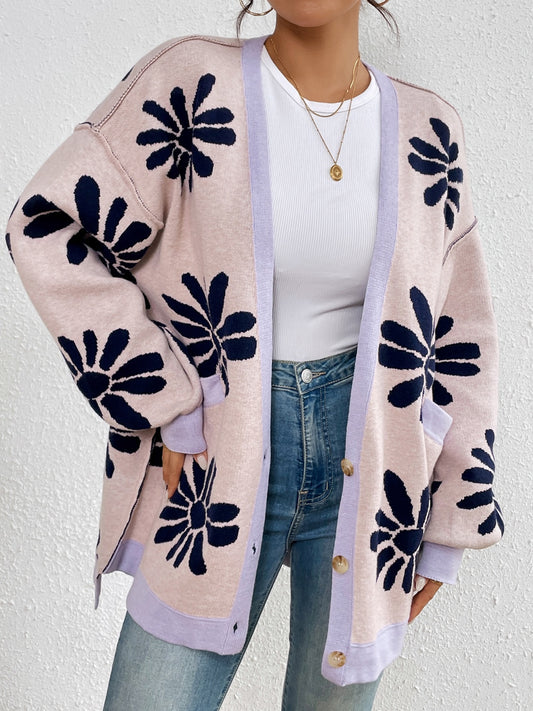 Knitted Dropped Shoulder Long Sleeve Cardigan