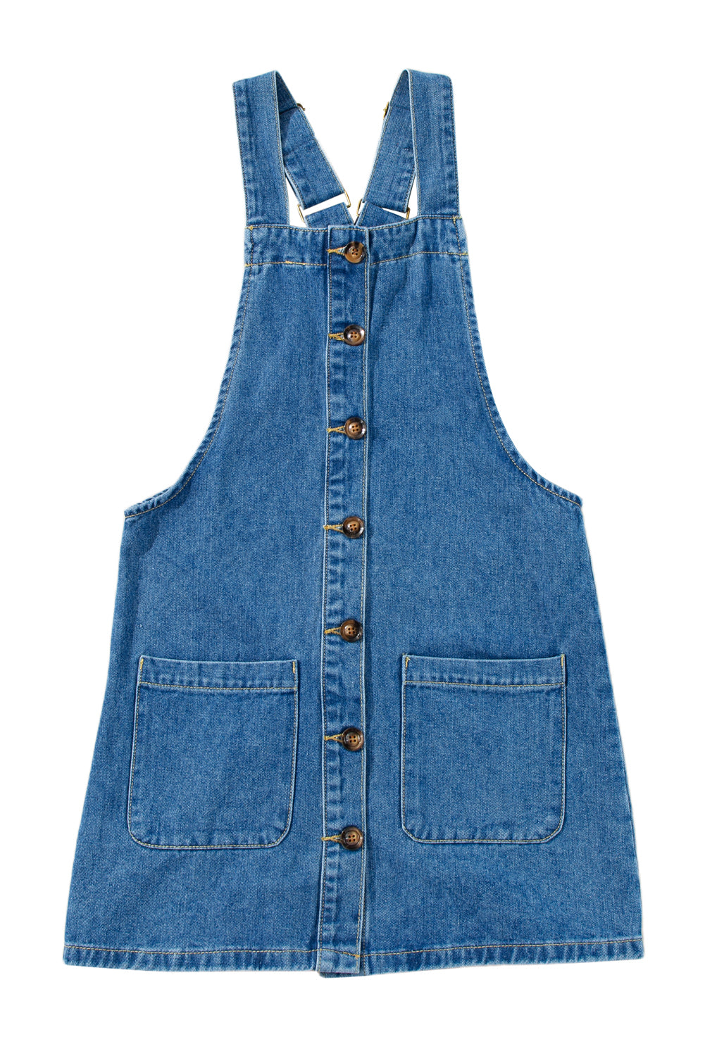 Wide Strap Button Front Pocketed Denim Short Dress