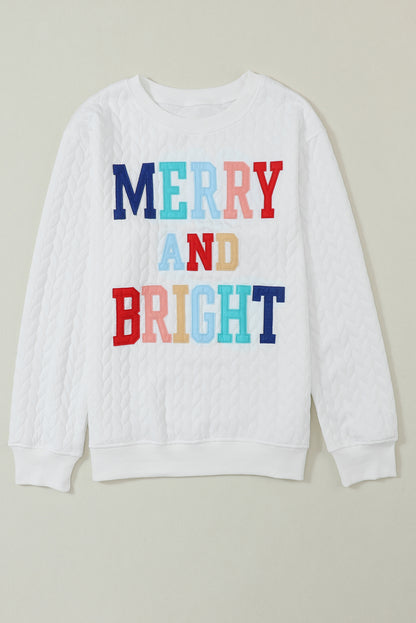 White Merry and Bright Quilted Sweatshirt