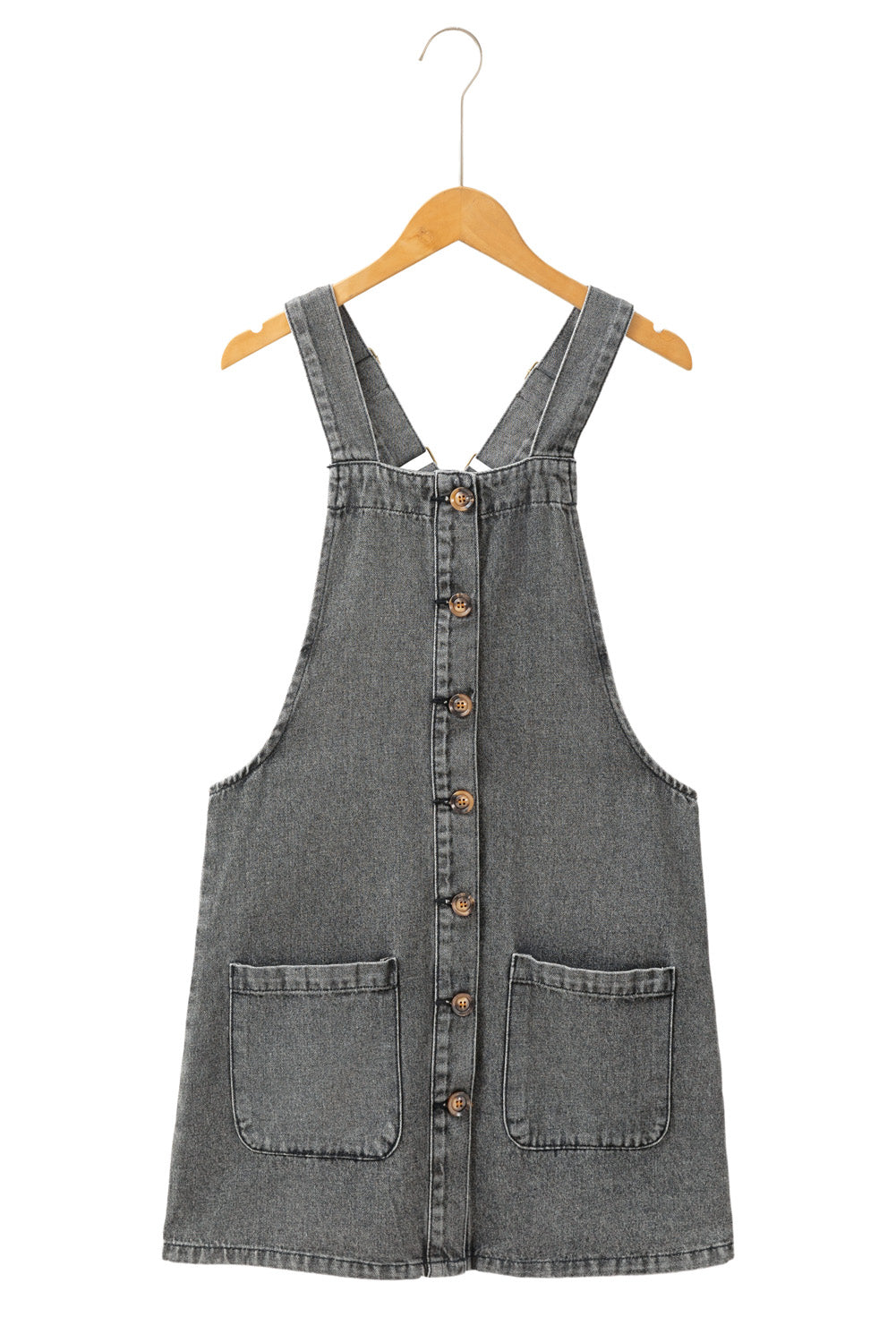 Wide Strap Button Front Pocketed Denim Short Dress