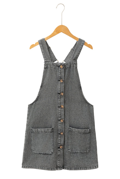 Wide Strap Button Front Pocketed Denim Short Dress