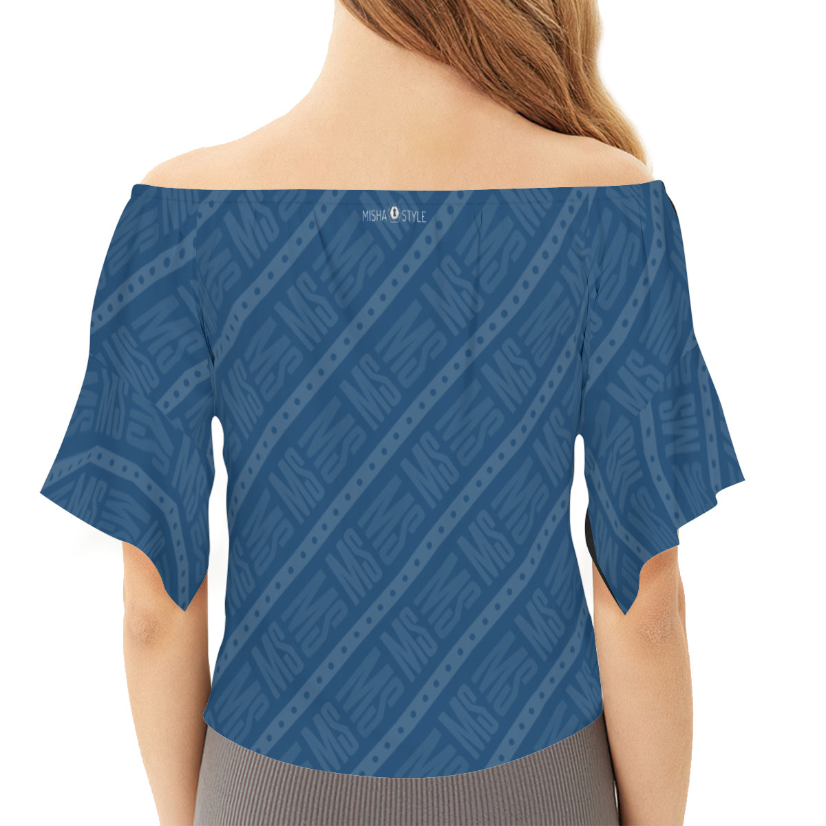 Dark Cerulean light Off Shoulder Luxury Top