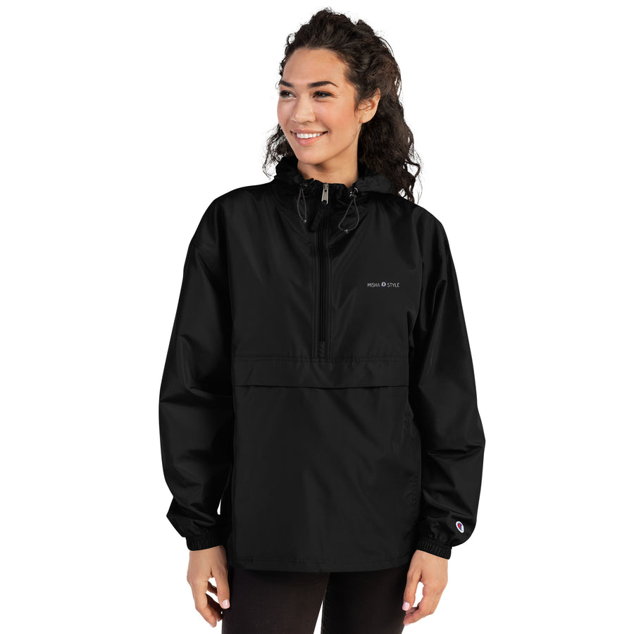 Embroidered Champion Packable Women Jacket - Black