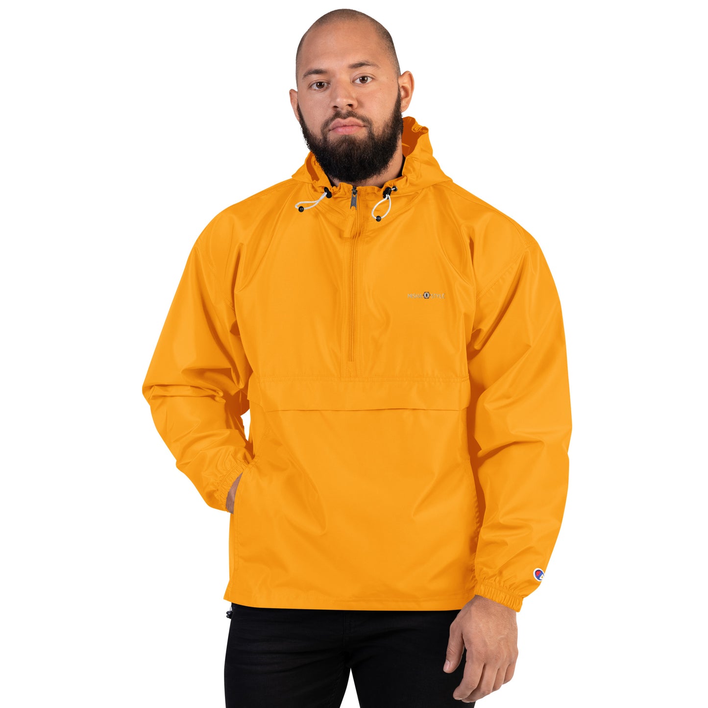 Embroidered Champion Packable Jacket - Orange