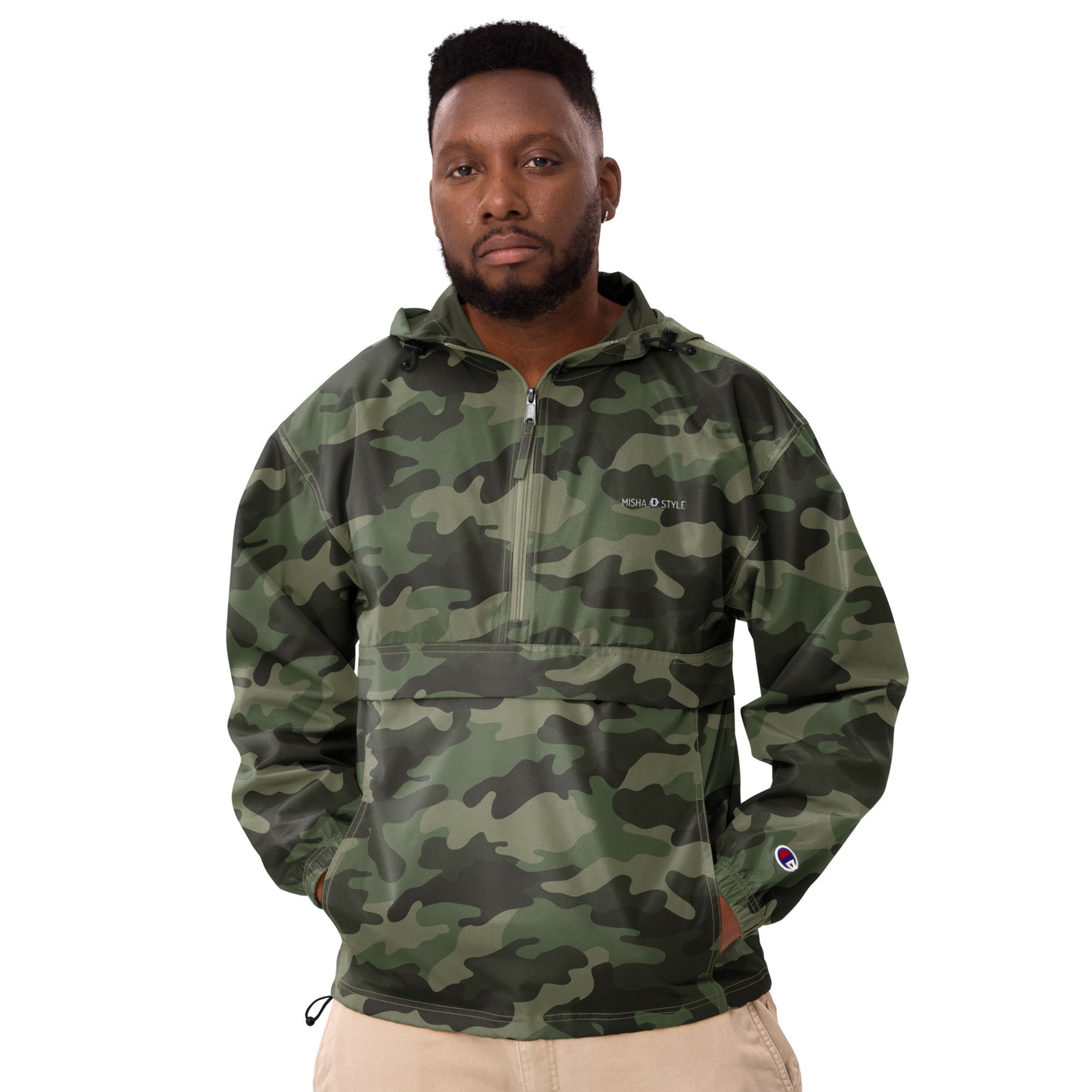 Embroidered Champion Packable Jacket - Army