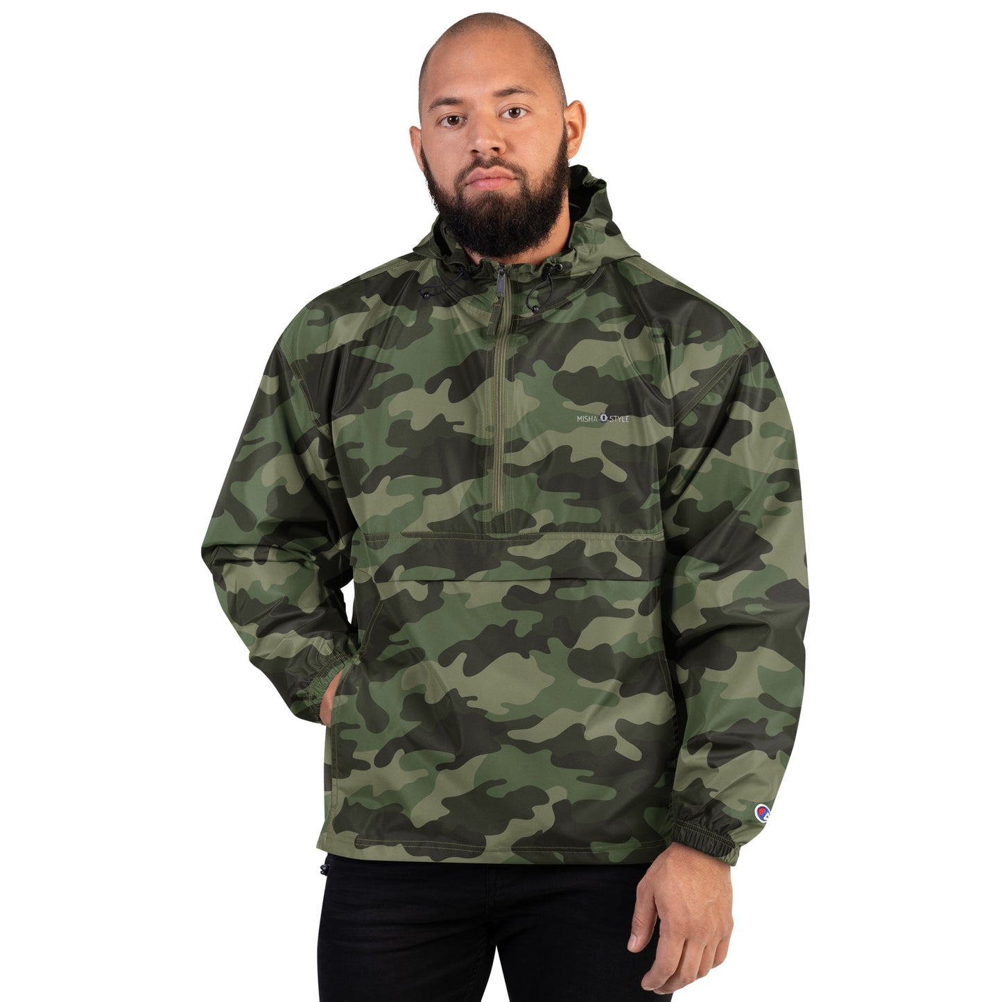 Embroidered Champion Packable Jacket - Army