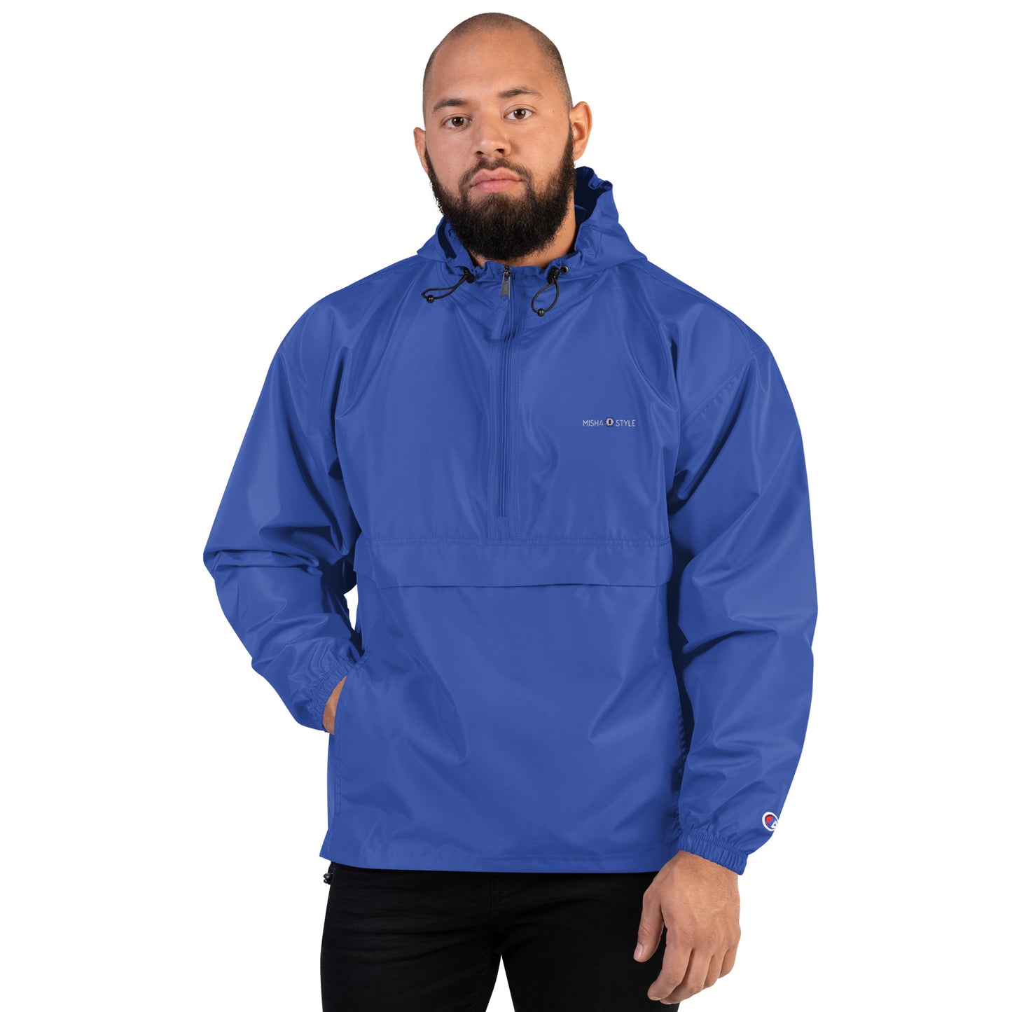 Embroidered Champion Packable Jacket - Blue