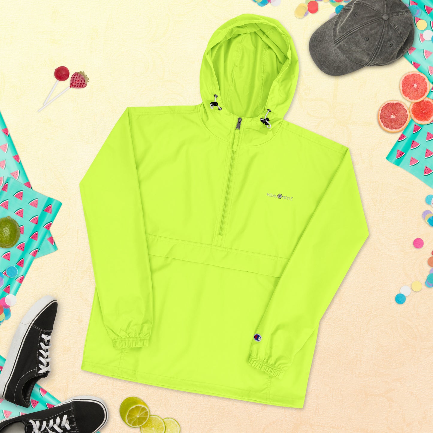 Embroidered Champion Packable Women Jacket - Neon