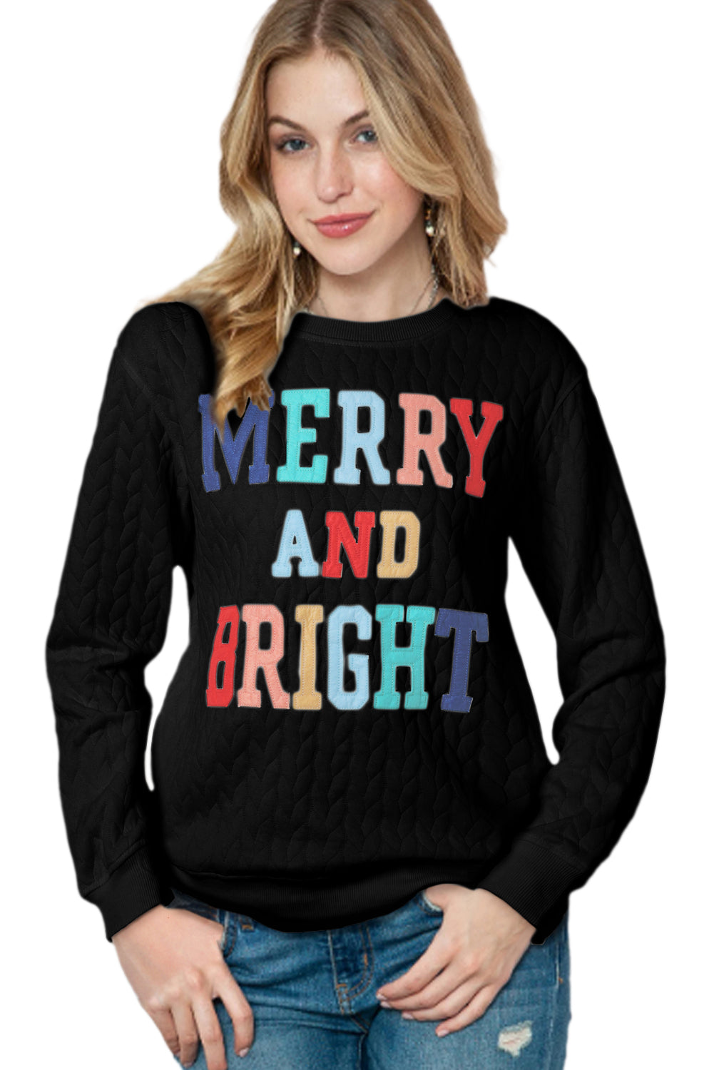 White Merry and Bright Quilted Sweatshirt