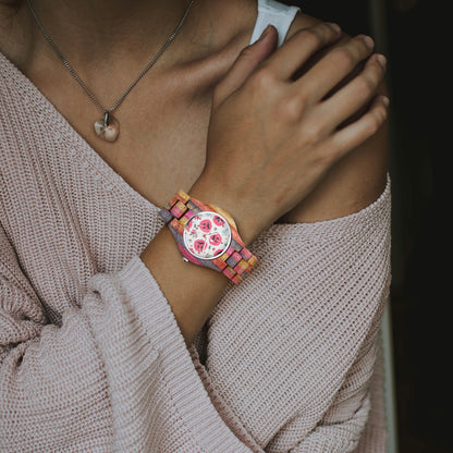 Halloween Camouflage Wooden Watch - Grey&Pink