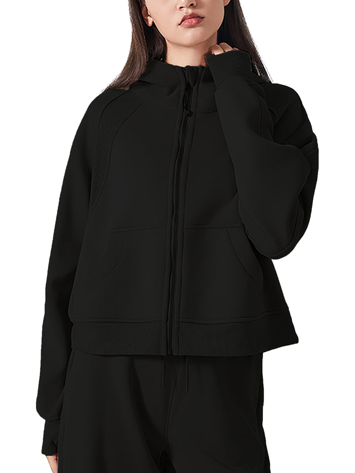 COWT Cropped Zip-Through Black Sweatshirt