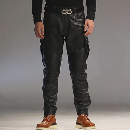 Luxury  Cowskin Genuine Leather Slim Capris Windproof Trousers