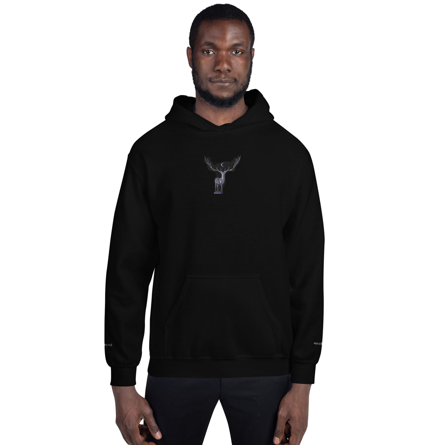 Black Embroidered Deer Hoodie