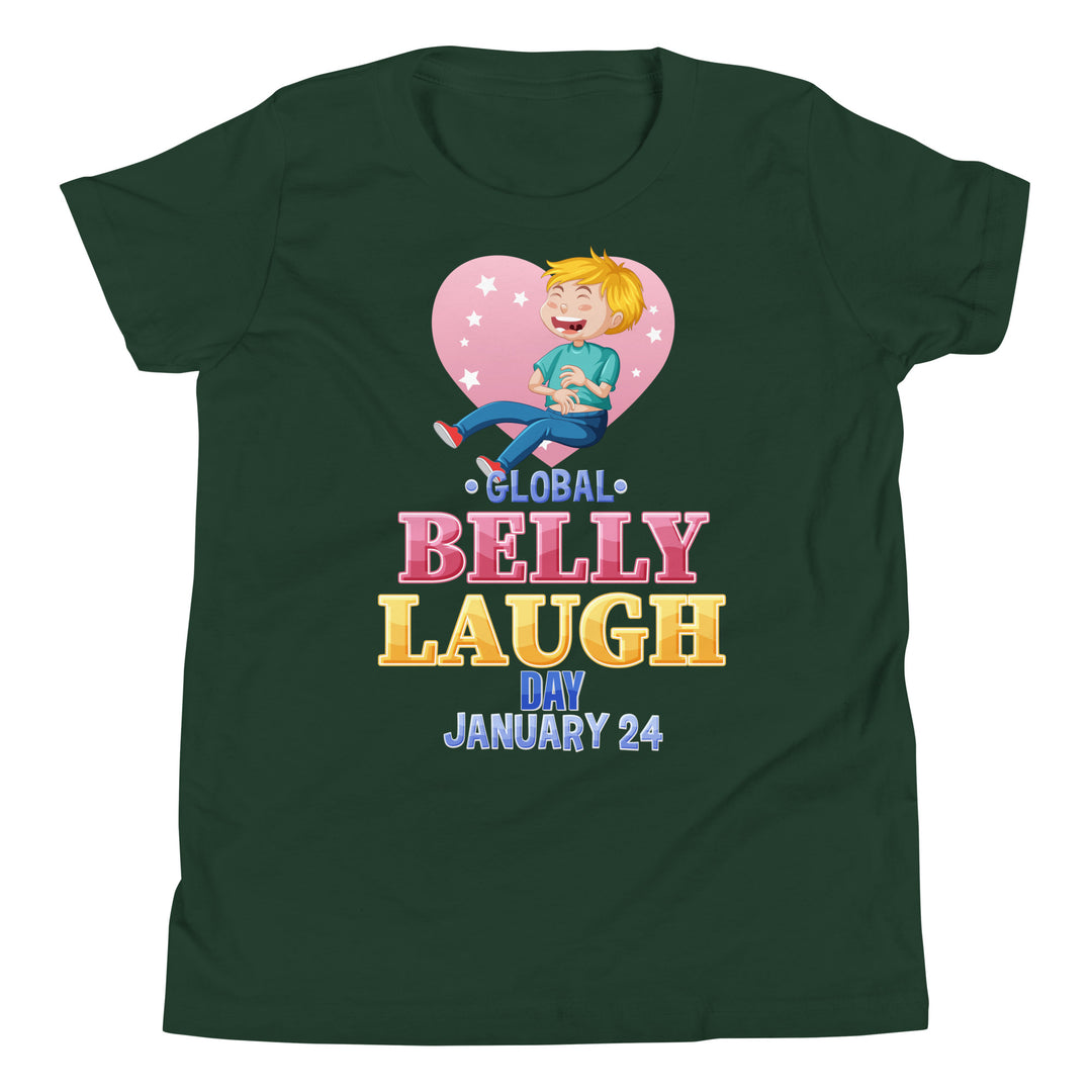 Belly Laugh Youth Short Sleeve Green and white T-Shirt