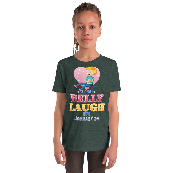 Belly Laugh Youth Short Sleeve Green and white T-Shirt