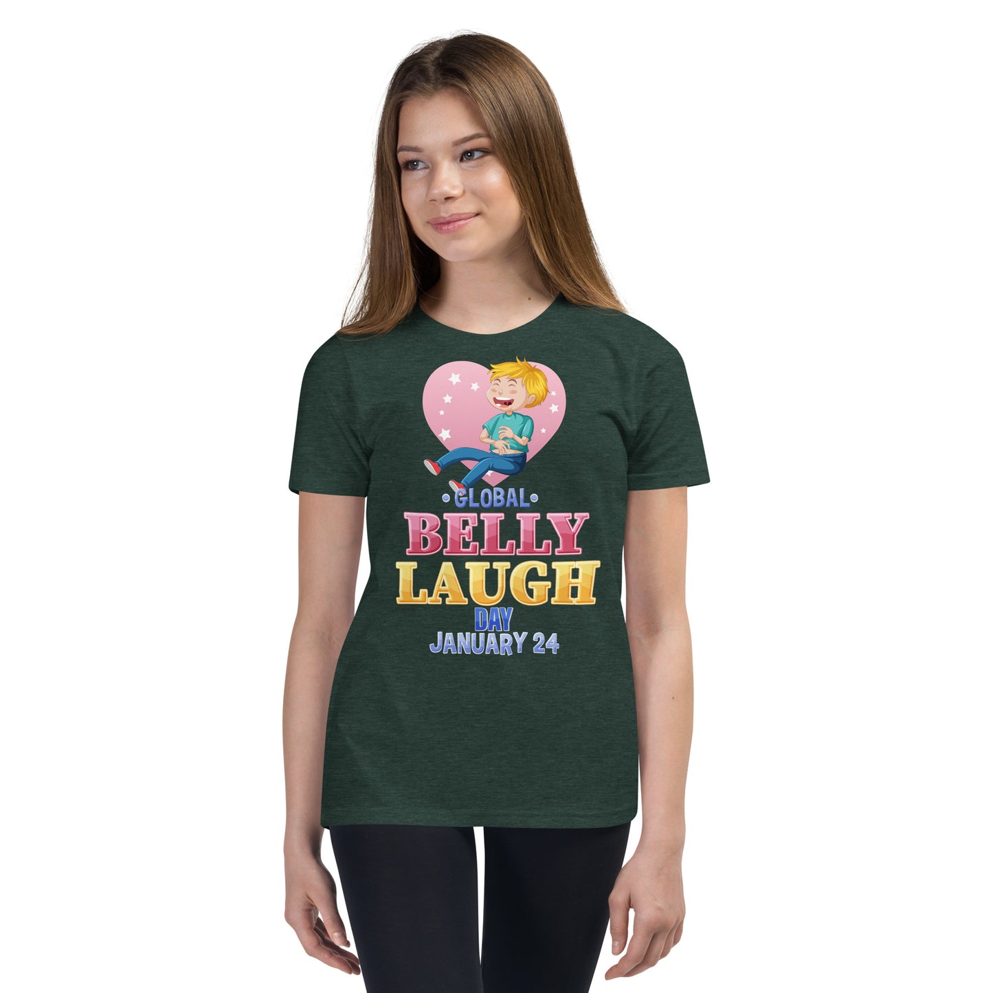 Belly Laugh Youth Short Sleeve Green and white T-Shirt