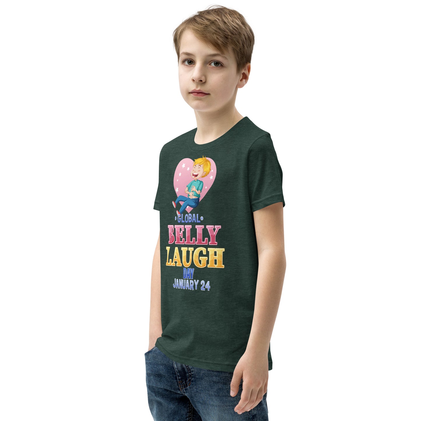 Belly Laugh Youth Short Sleeve Green and white T-Shirt