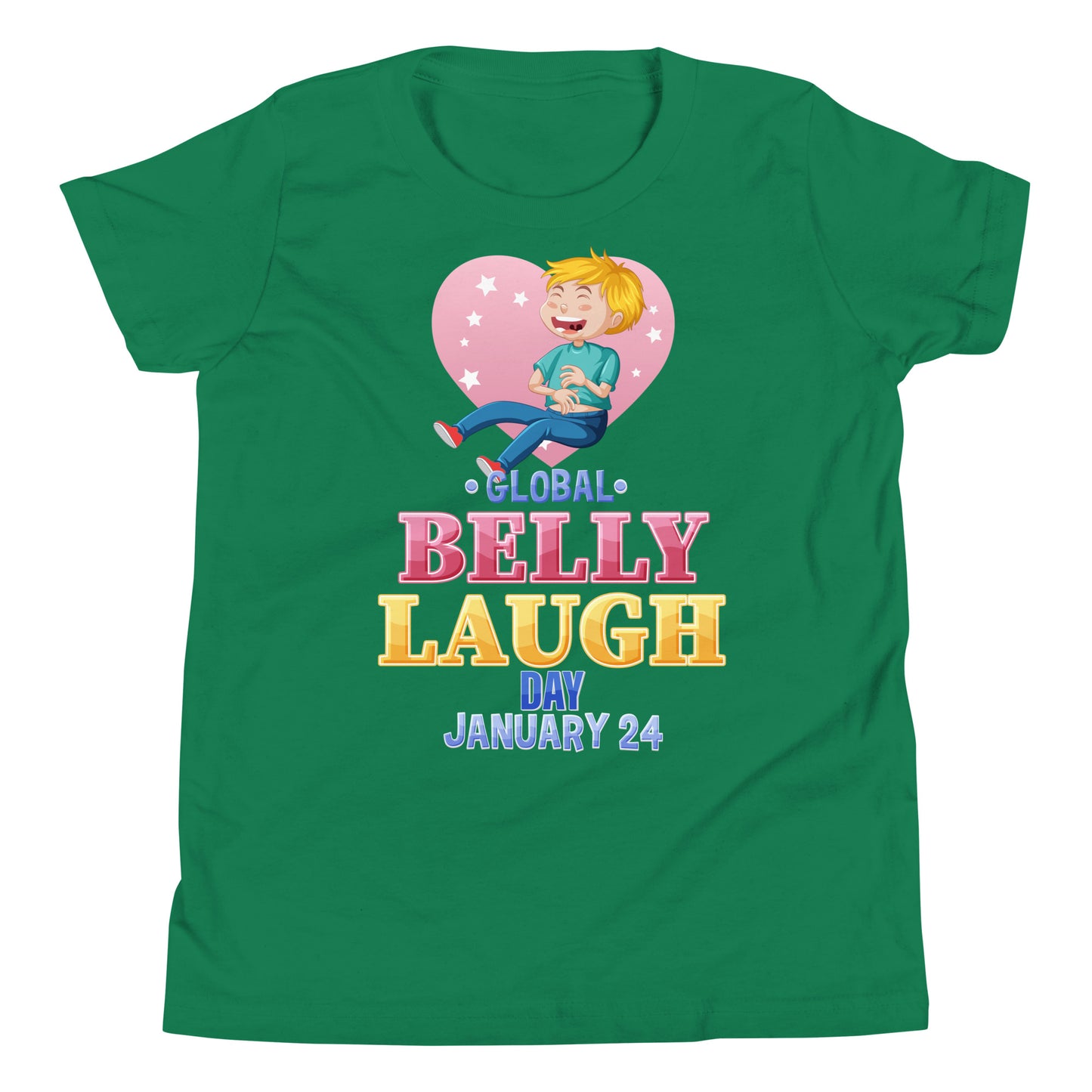 Belly Laugh Youth Short Sleeve Green and white T-Shirt