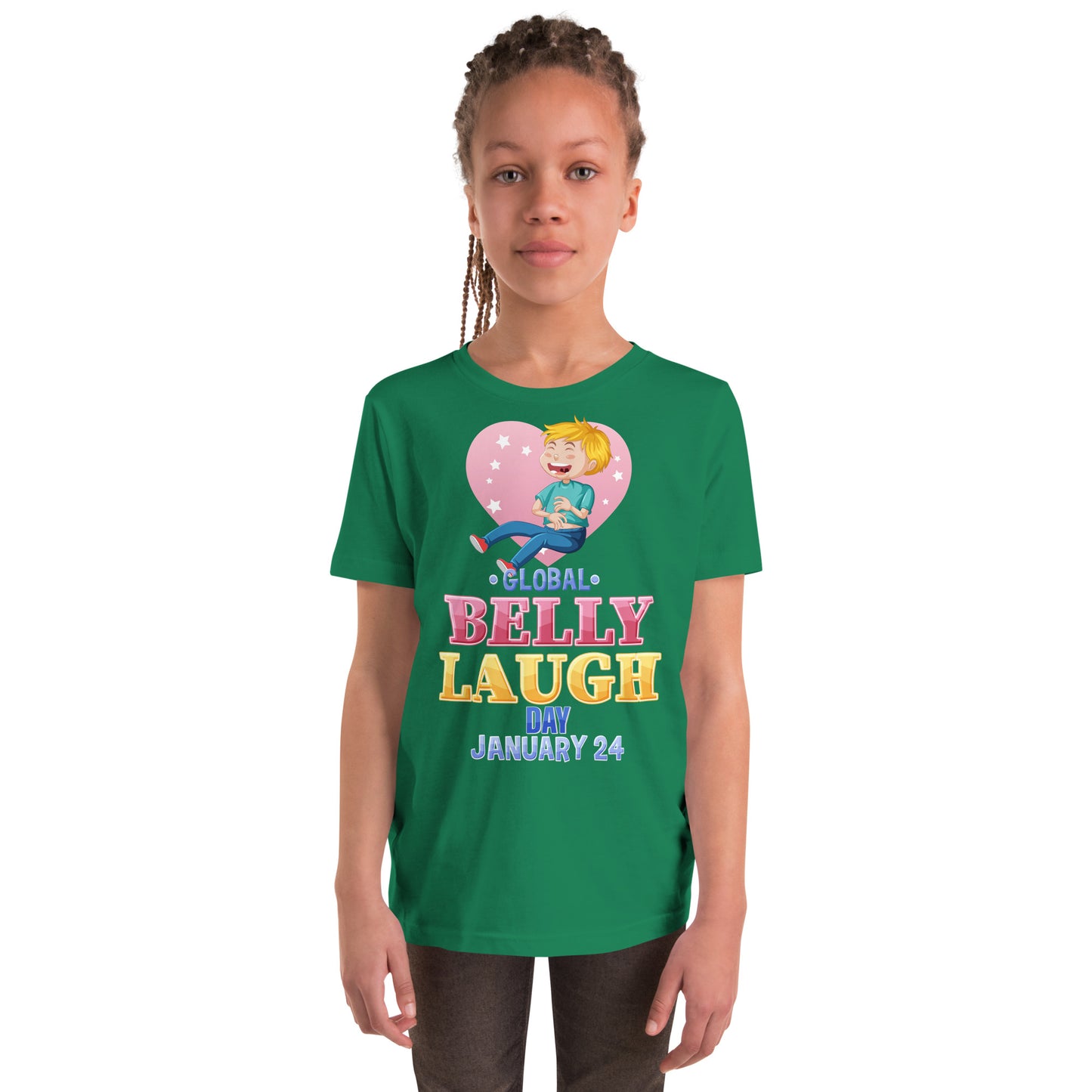 Belly Laugh Youth Short Sleeve Green and white T-Shirt