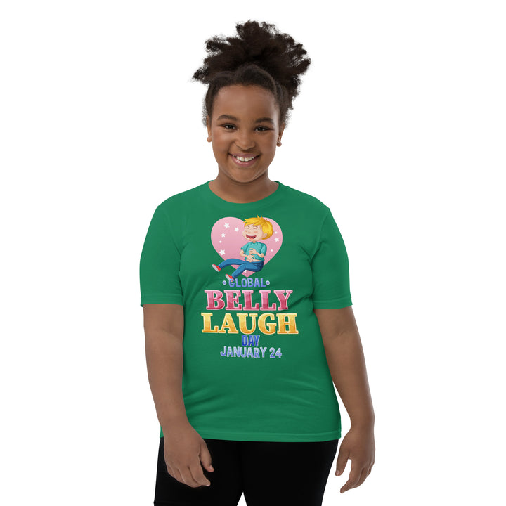 Belly Laugh Youth Short Sleeve Green and white T-Shirt