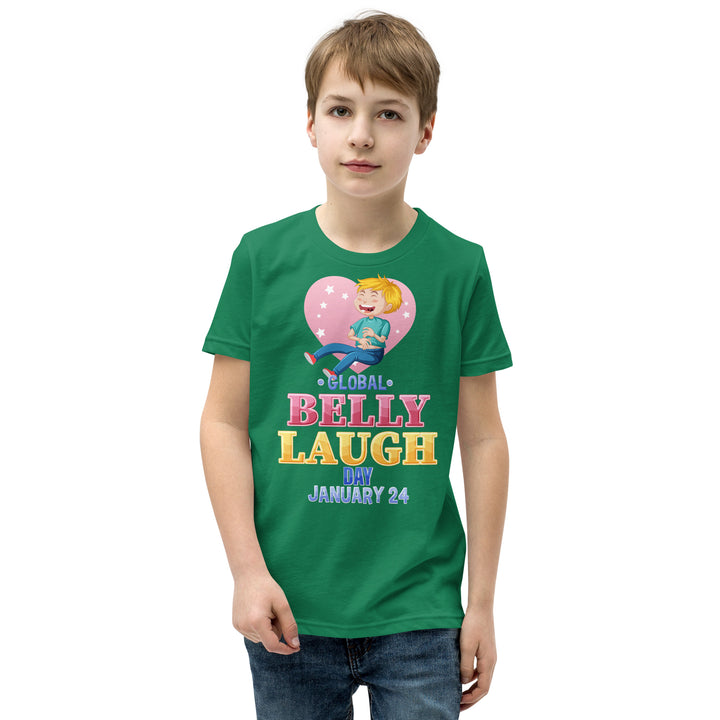 Belly Laugh Youth Short Sleeve Green and white T-Shirt