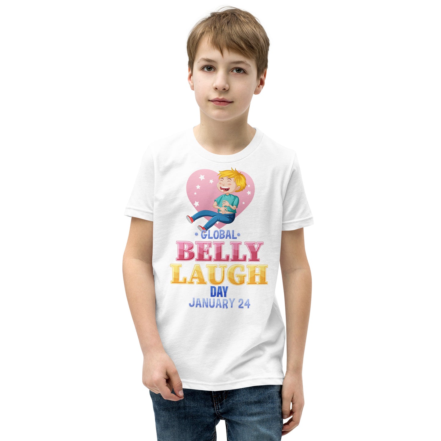 Belly Laugh Youth Short Sleeve Green and white T-Shirt