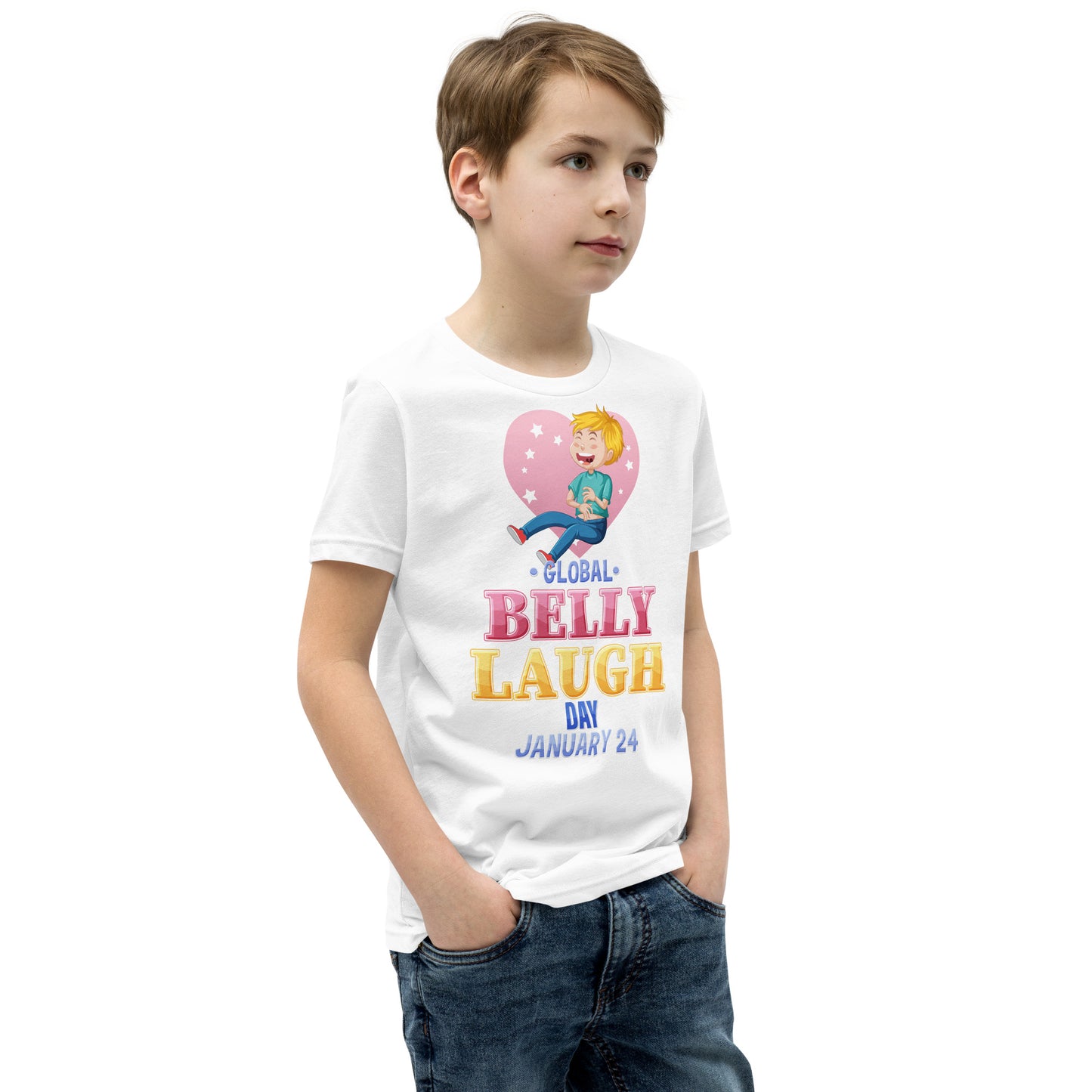 Belly Laugh Youth Short Sleeve Green and white T-Shirt