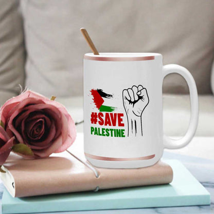 15 Oz White Ceramic Coffee Mugs - Save Palestine - Mishastyle