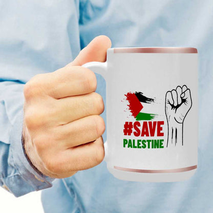 15 Oz White Ceramic Coffee Mugs - Save Palestine - Mishastyle