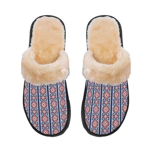 Decoration Home Dark Blue Plush Slippers