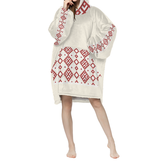 Embroidery Long Sherpa Hooded Blanket