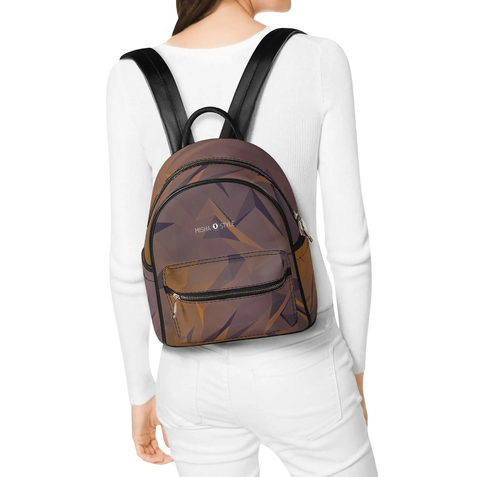 Activity Casual PU Backpack - Crystal Brown - Mishastyle