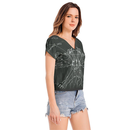 Batwing Sleeve V-Neck Top - Dark Green - Mishastyle