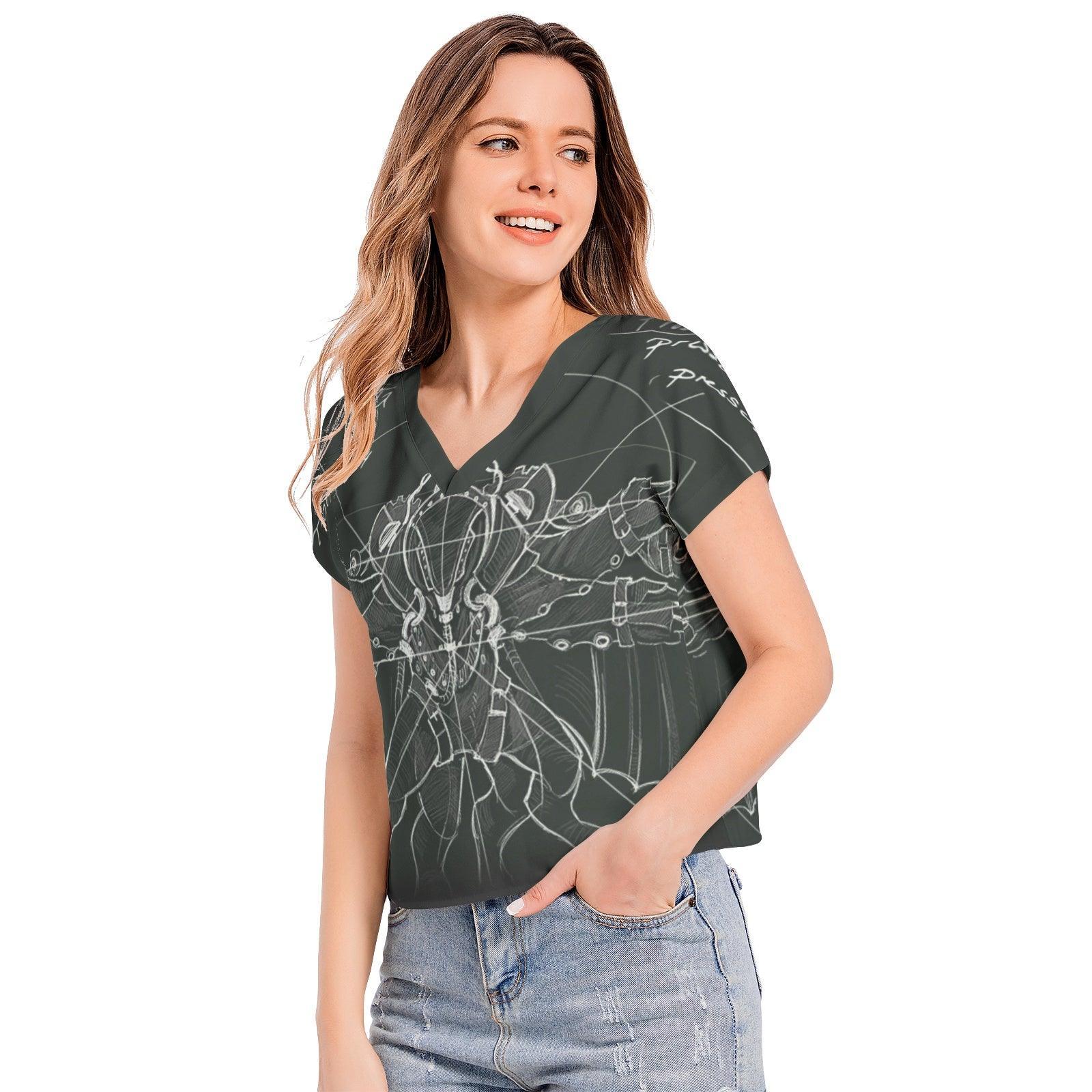 Batwing Sleeve V-Neck Top - Dark Green - Mishastyle