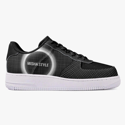 Black Low-Top Leather Sports Sneakers - Mishastyle