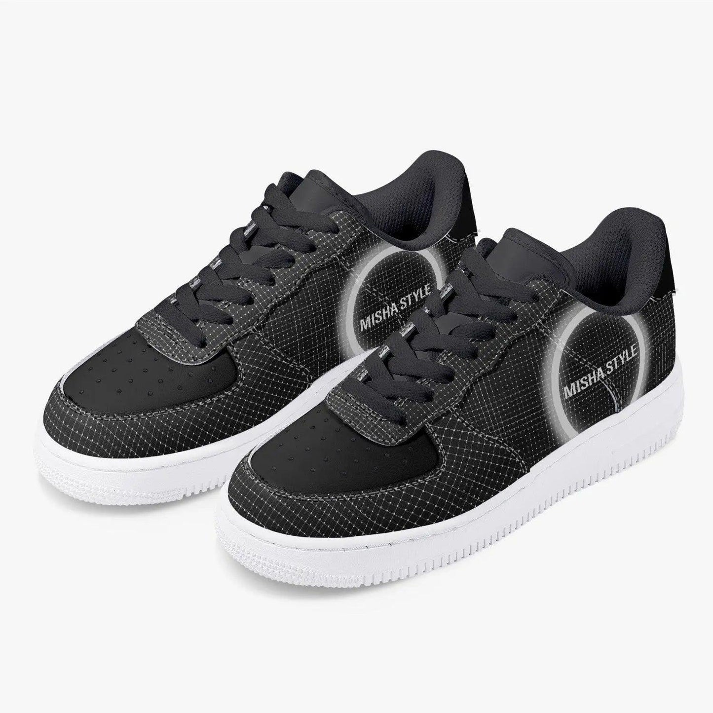 Black Low-Top Leather Sports Sneakers - Mishastyle