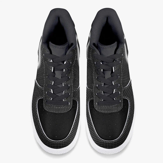 Black Low-Top Leather Sports Sneakers - Mishastyle