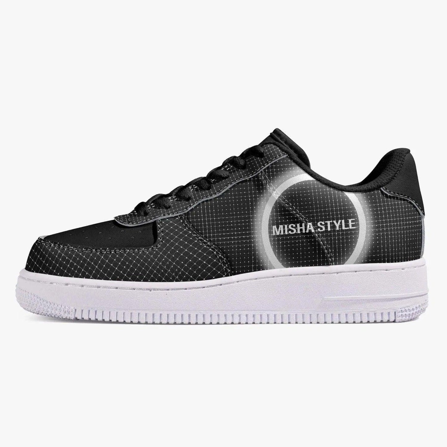 Black Low-Top Leather Sports Sneakers - Mishastyle