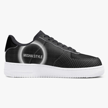 Black Low-Top Leather Sports Sneakers - Mishastyle