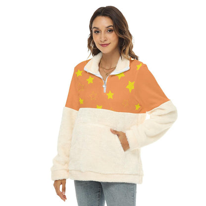 Borg Fleece Sweatshirt With Half Zip - Orang - Mishastyle